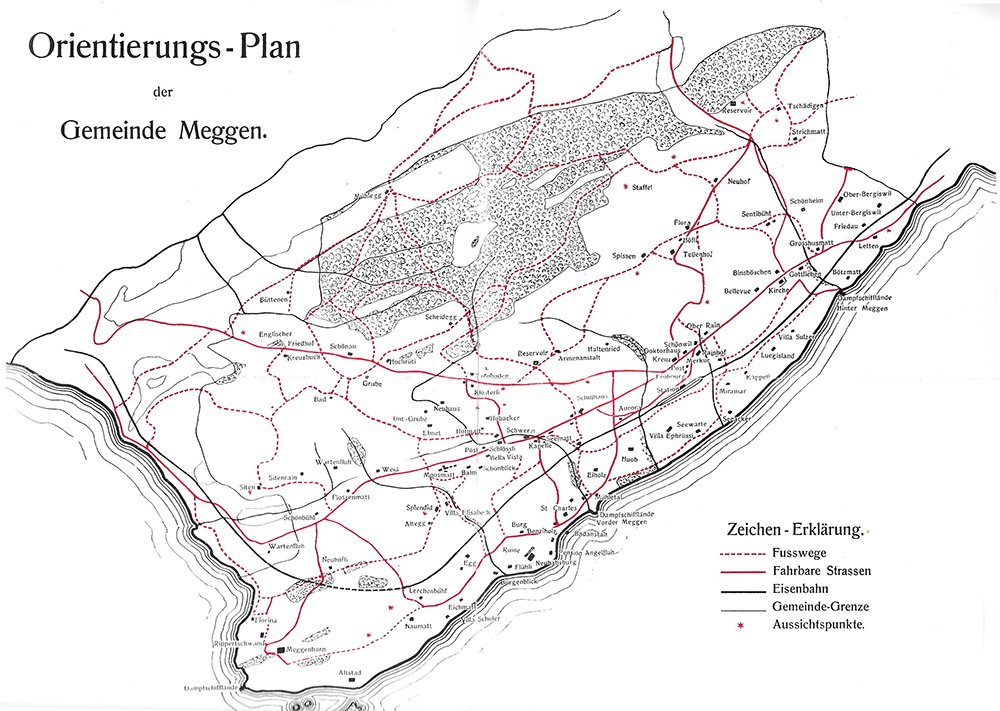 Orientierungsplan der Gemeinde Meggen aus dem Jahr 1912.